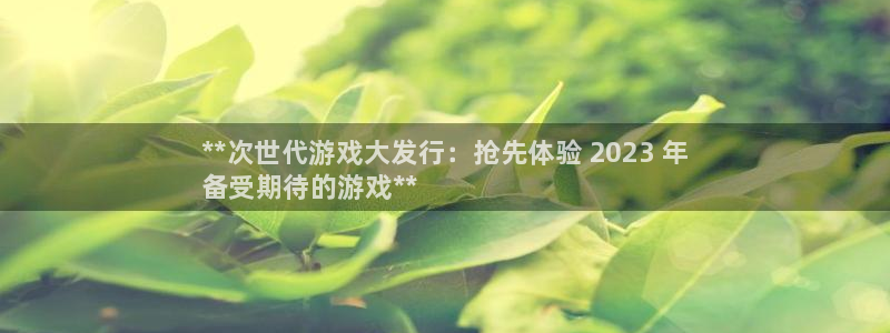 顺盈娱乐官网首页登录网站：**次世代游戏大发行：抢先体验 2023 年
备受期待的游戏**